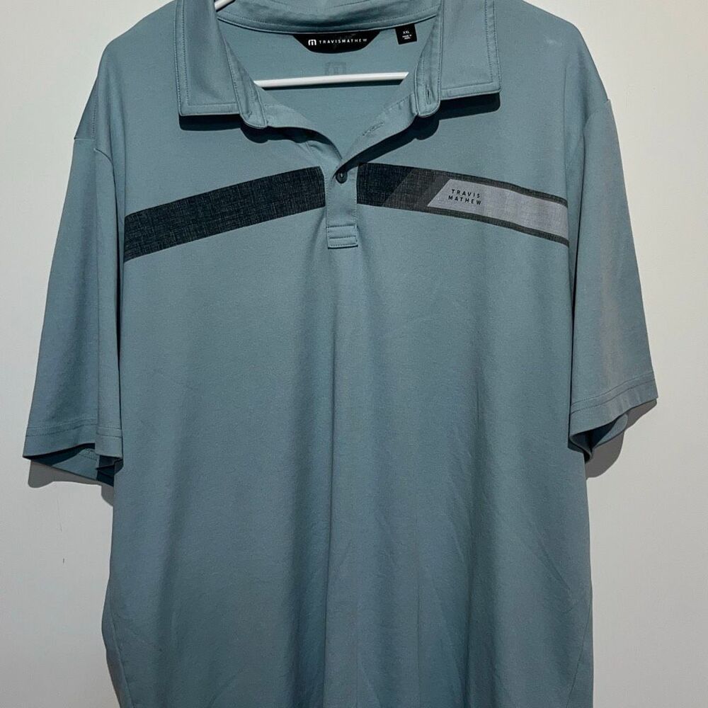 Travis‎ Mathew Men's Blue Collared Cotton Blend Short Sleeve Golf Polo Shirt XXL